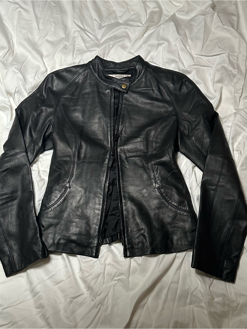 Jessica by Christopher Women’s Black Genuine Leather Moto Biker Jacket Size 2